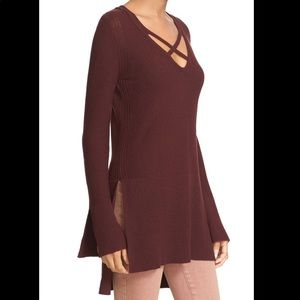 Free People Maroon Crossover Long Sweater Small